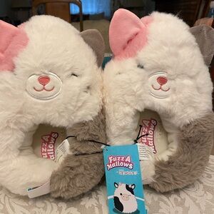 New-Kids' Pink and Brown Cat Slippers